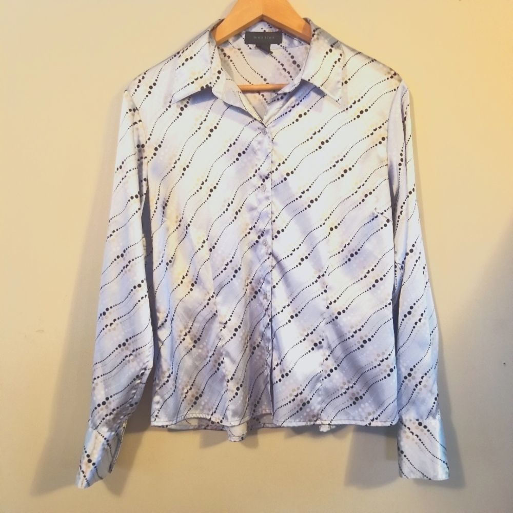 Satiny Mint Deco Button Down Long Sleeve Collared Shirt Size 12